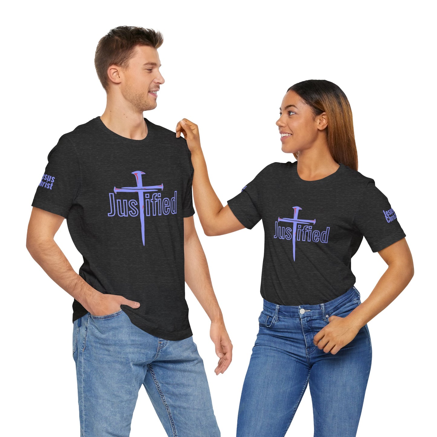 Justified Cross Jersey Tee - Bold Graphic Shirt for Faith and Style