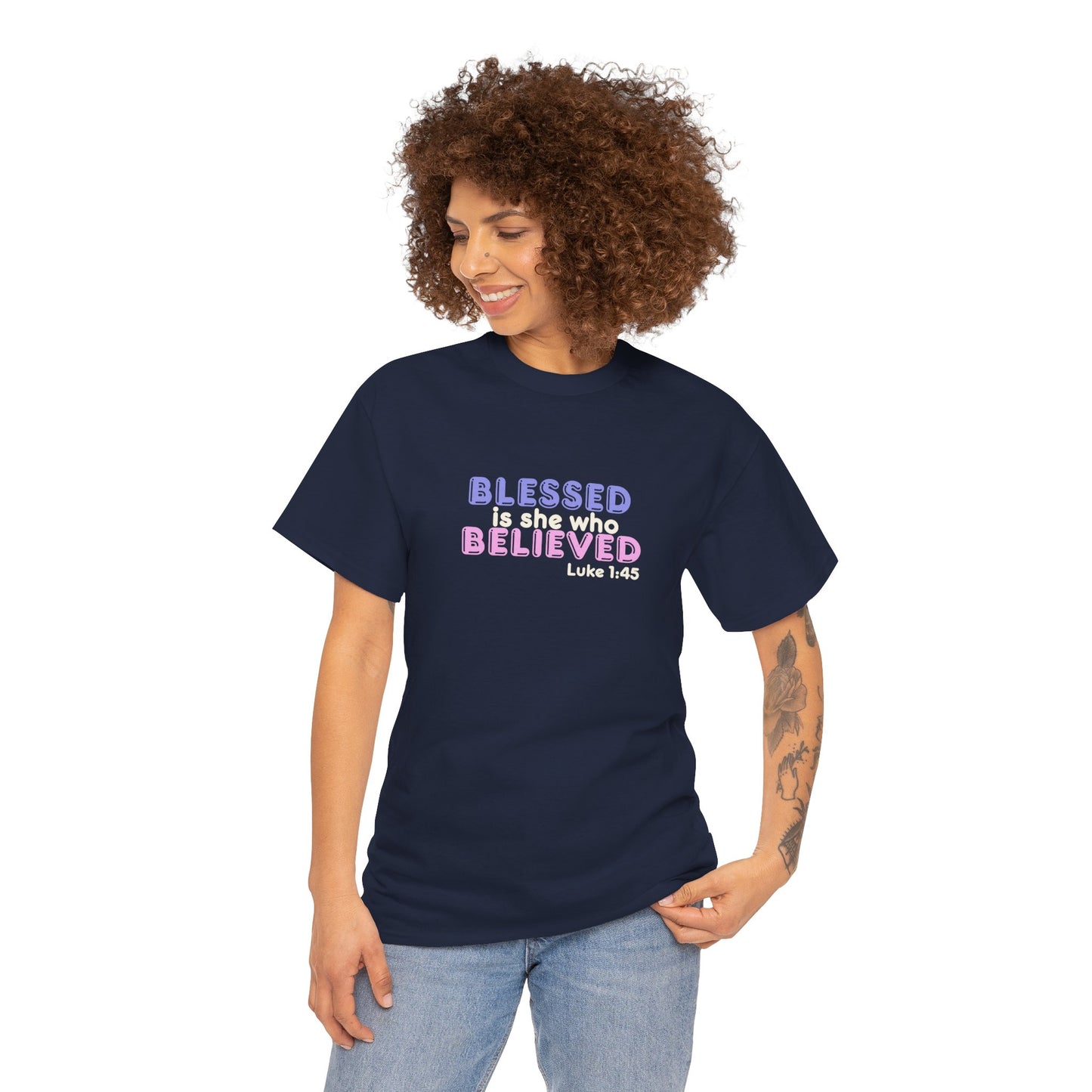 Blessed Is She Who Believed Women Cotton Tee