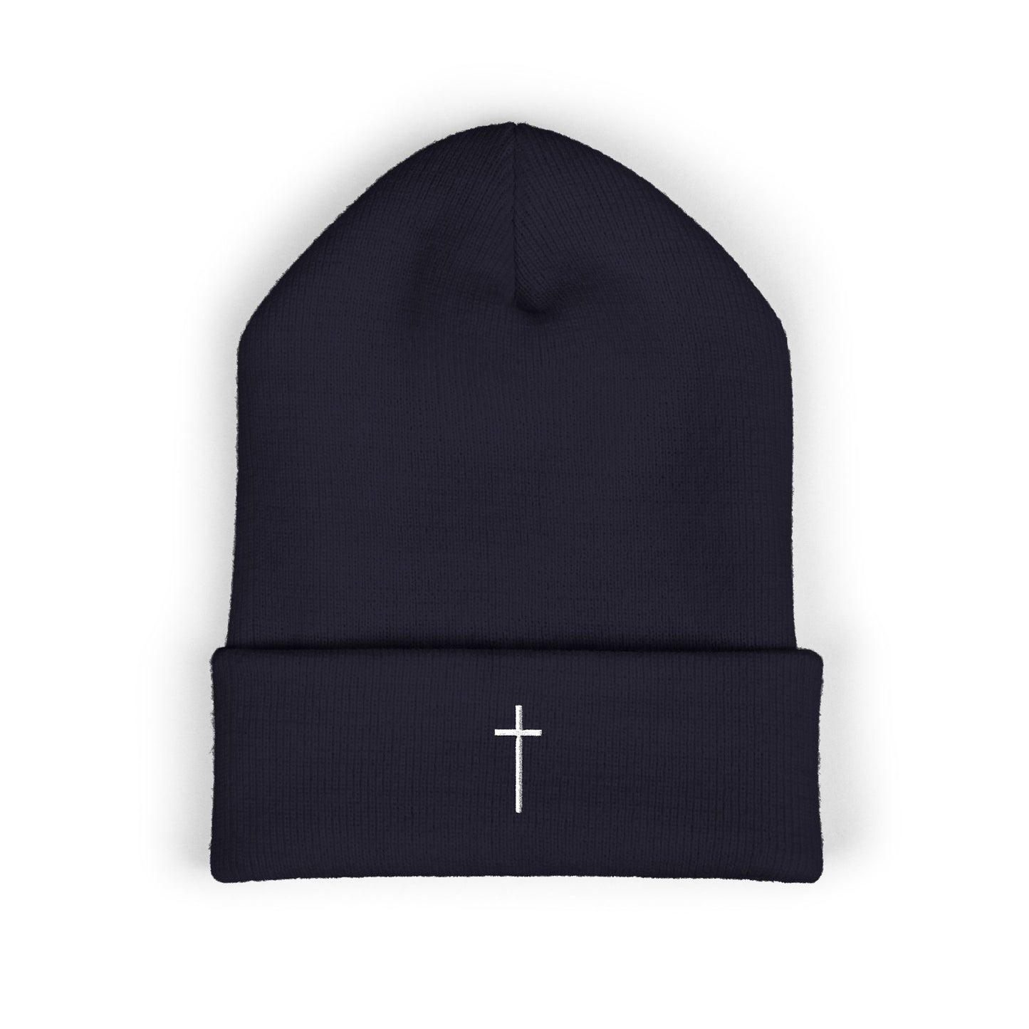 Classic Embroidered Christian Cross Cuffed Beanie