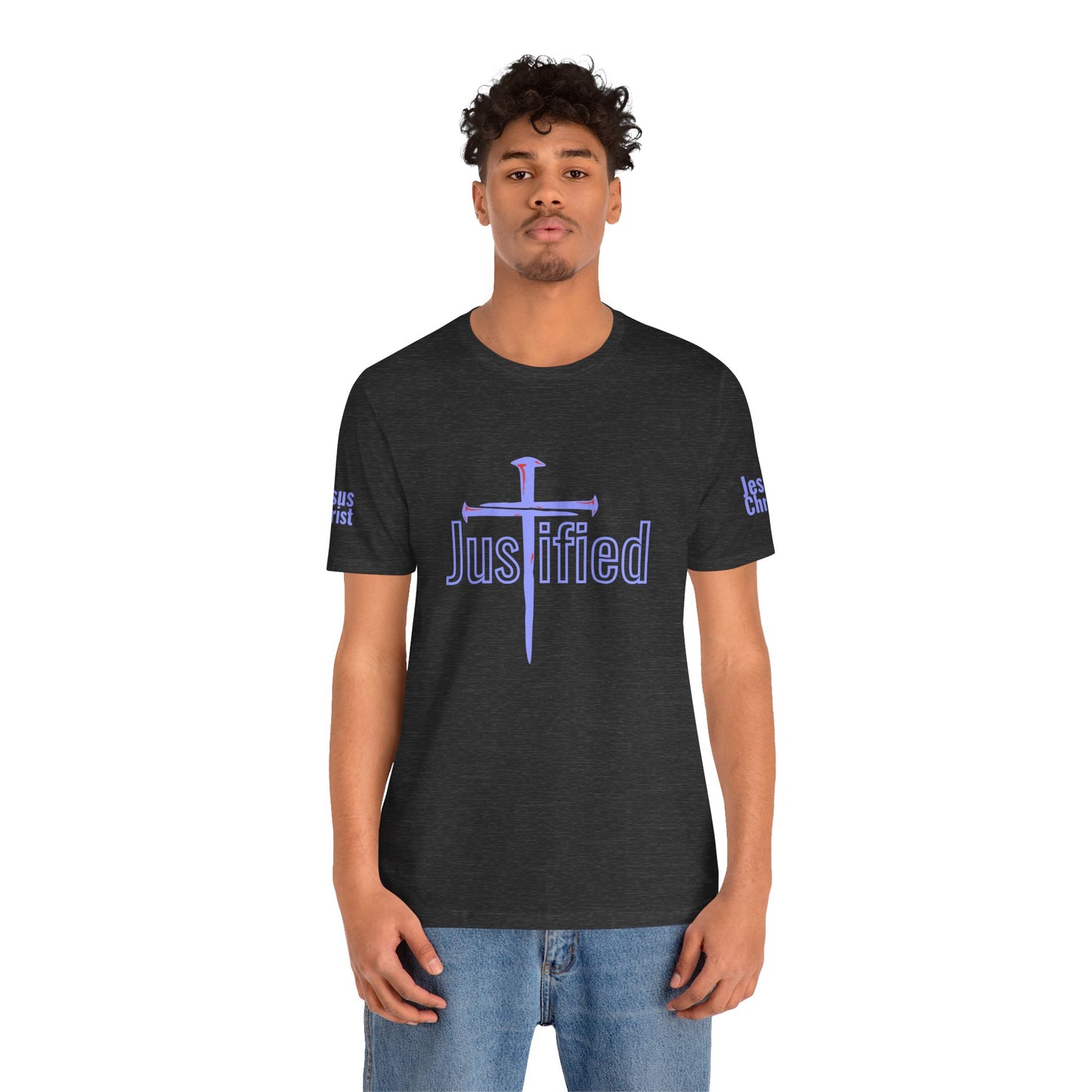 Justified Cross Jersey Tee - Bold Graphic Shirt for Faith and Style