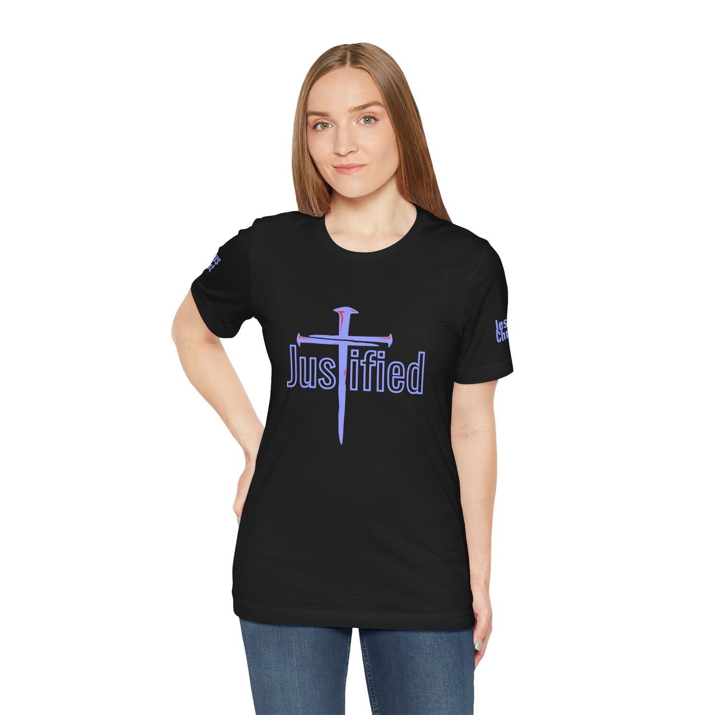 Justified Cross Jersey Tee - Bold Graphic Shirt for Faith and Style