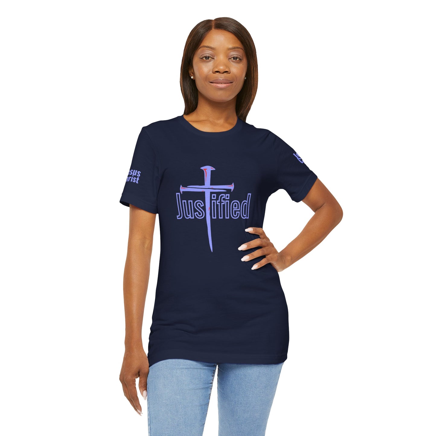 Justified Cross Jersey Tee - Bold Graphic Shirt for Faith and Style