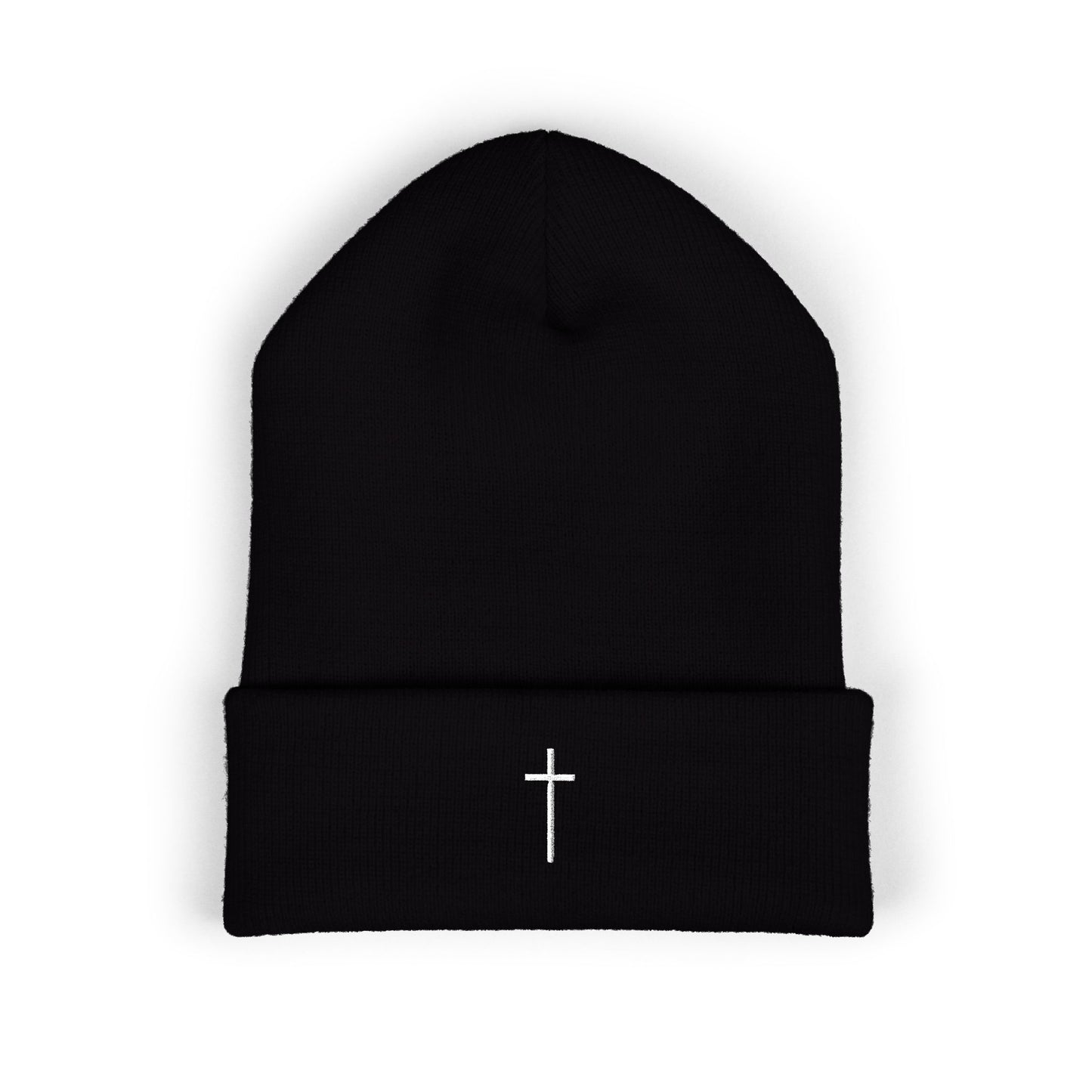 Classic Embroidered Christian Cross Cuffed Beanie
