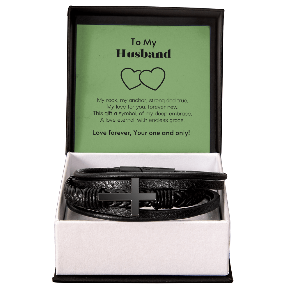 To My Husband My Love Stainless Steel Cross Leather Bracelet