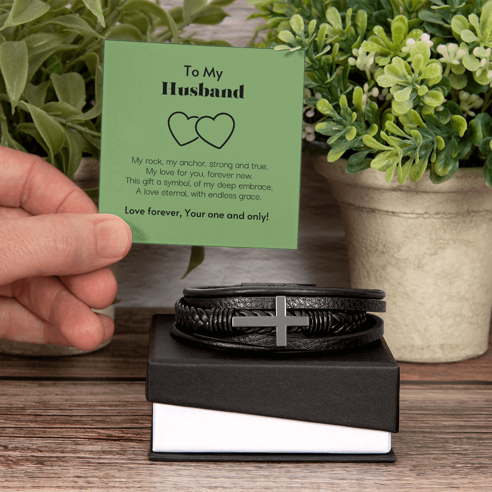 To My Husband My Love Stainless Steel Cross Leather Bracelet