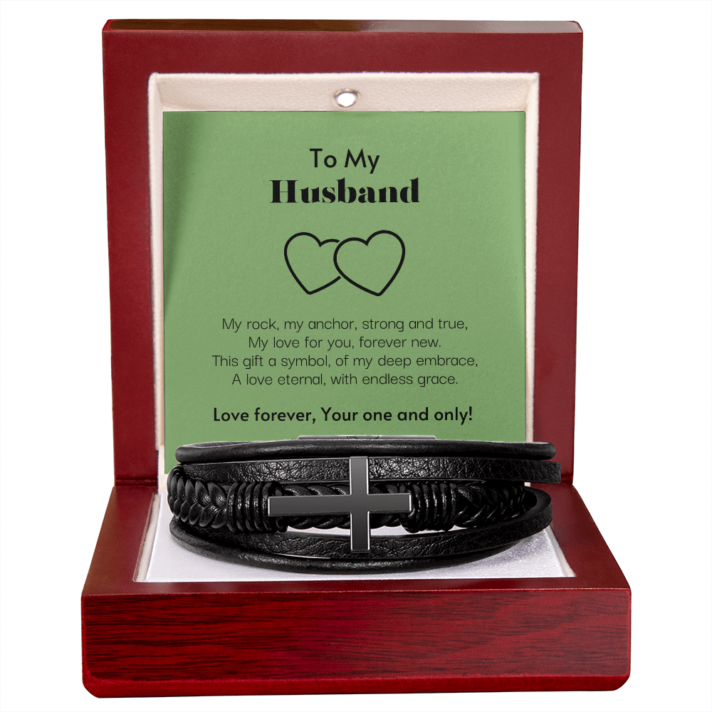 To My Husband My Love Stainless Steel Cross Leather Bracelet