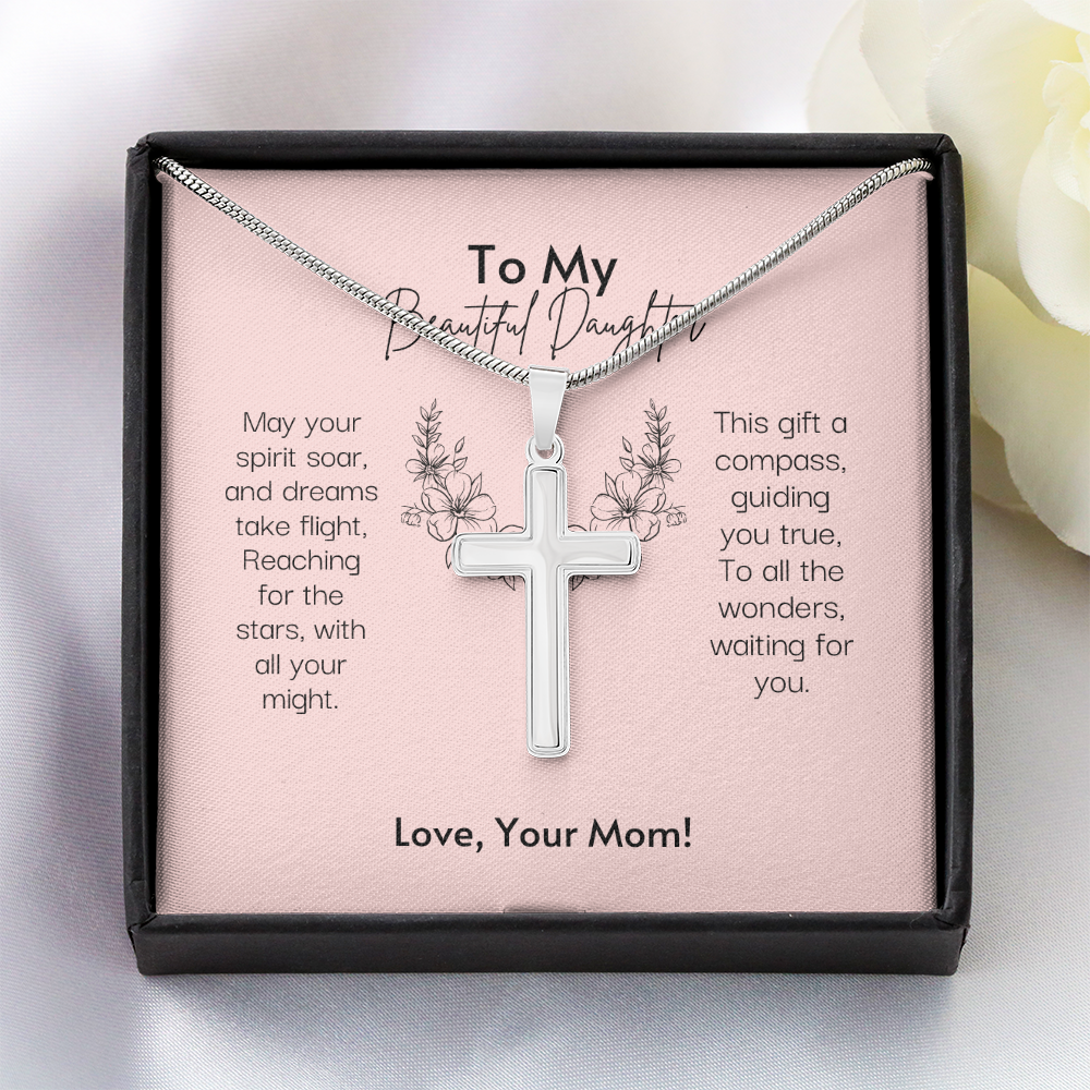 To My Beautiful Daughter Stainless Steel Cross Necklace