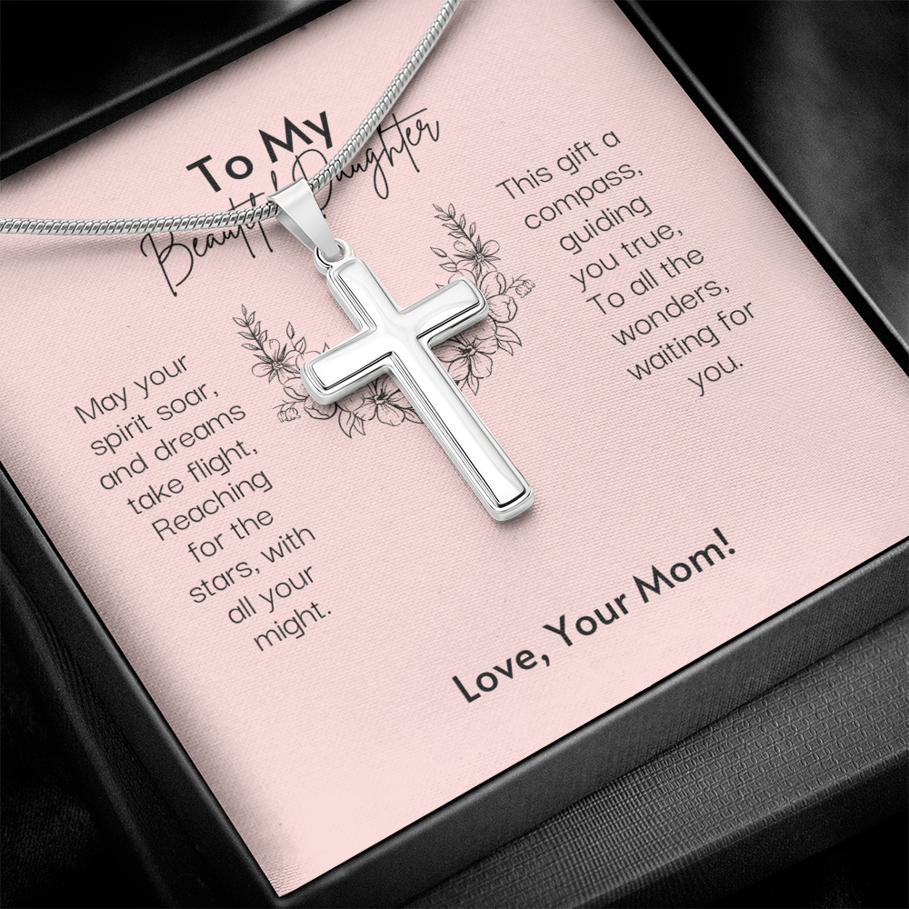 To My Beautiful Daughter Stainless Steel Cross Necklace