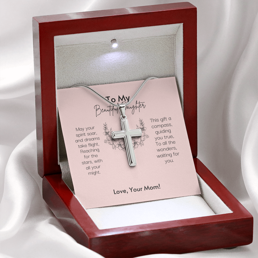 To My Beautiful Daughter Stainless Steel Cross Necklace