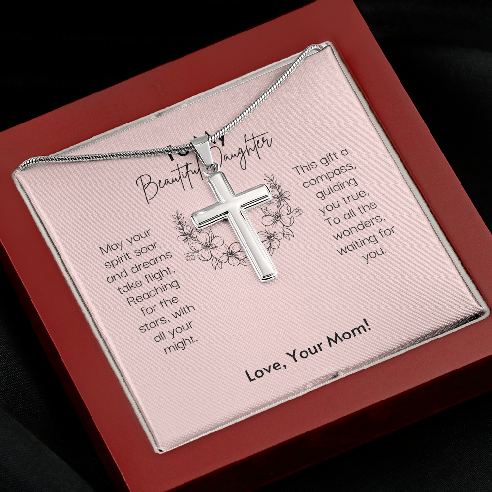 To My Beautiful Daughter Stainless Steel Cross Necklace