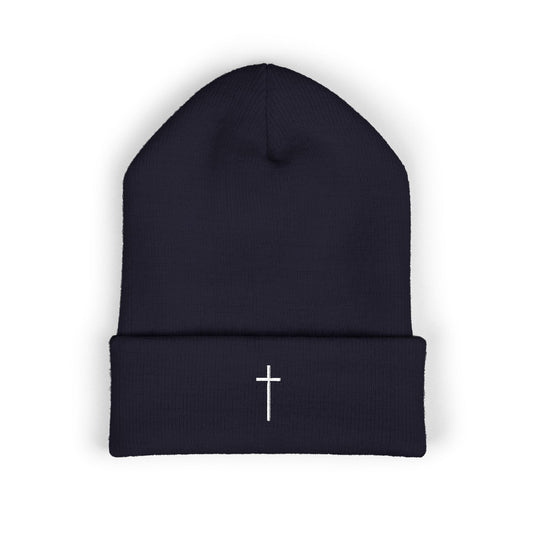 Classic Embroidered Christian Cross Cuffed Beanie