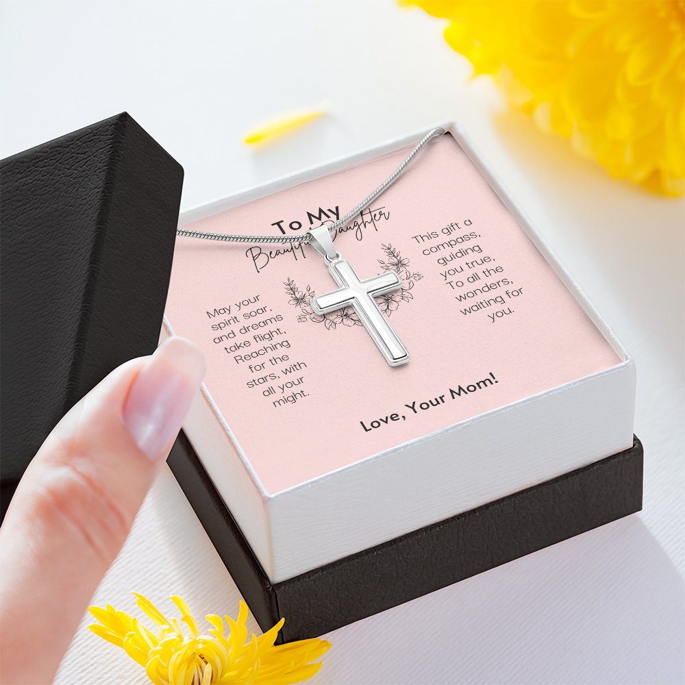 To My Beautiful Daughter Stainless Steel Cross Necklace